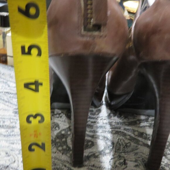 BOGO Nine West Brown Leather Platform Booties Ankle Boots Heels Stilettos 10 - Picture 5 of 14